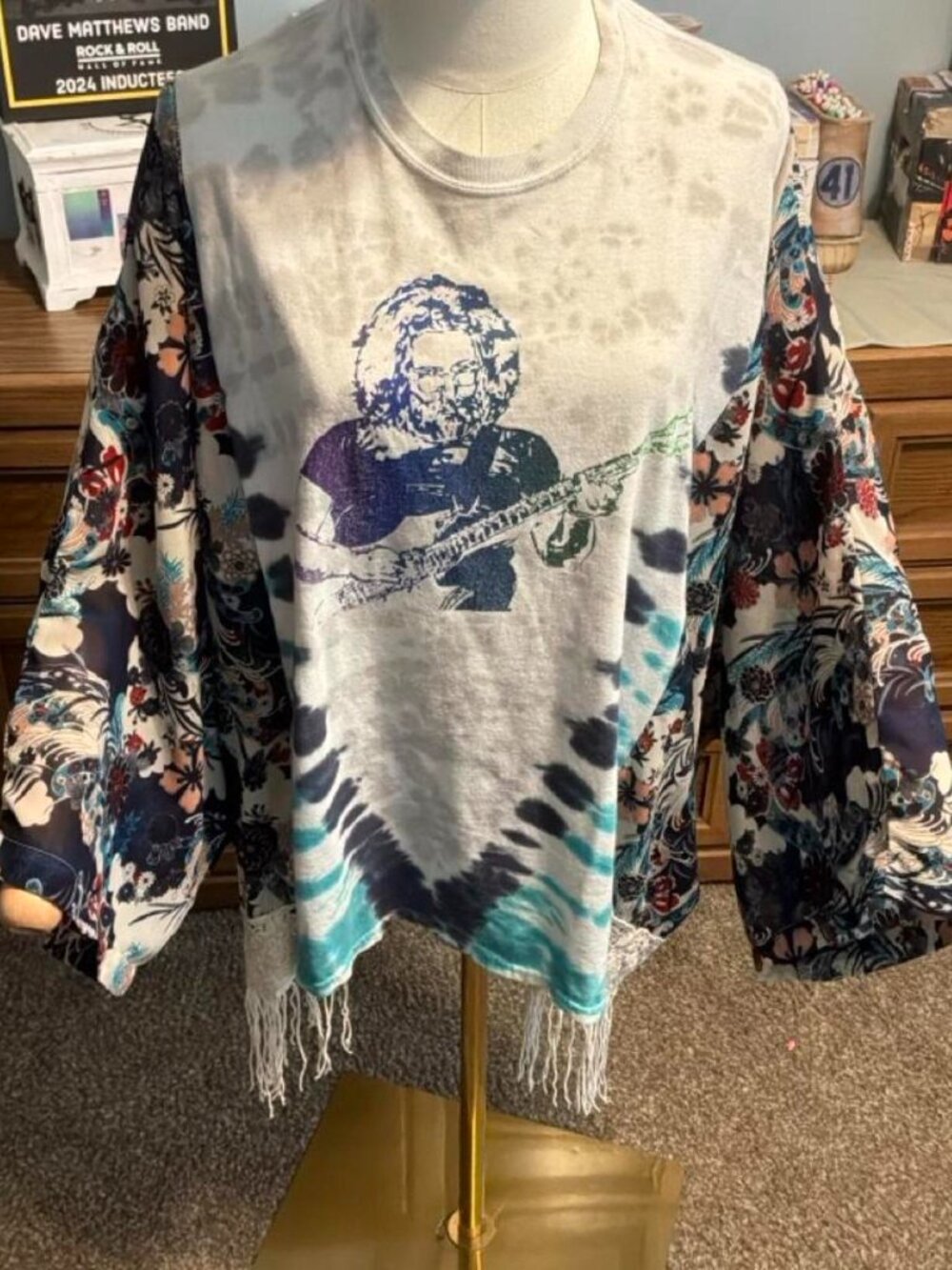 384. Jerry Garcia Upcycled Graphic T-shirt with Flowy Sleeves - OSFM